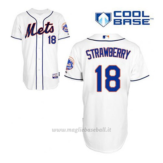Maglia Baseball Uomo New York Mets Darryl Strawberry 18 Bianco Alterner Cool Base